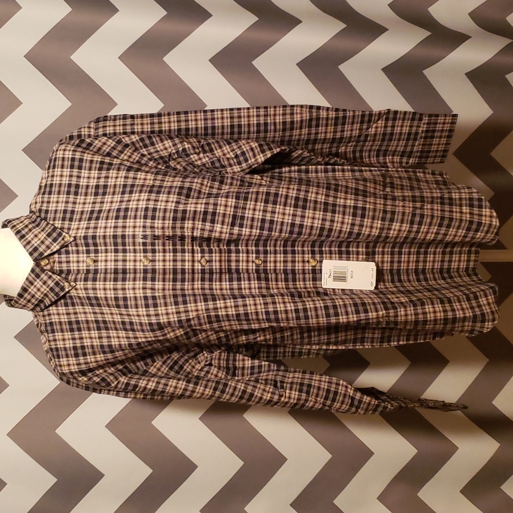 Arrow Men's Brown and Blue Plaid Button-Down Shirt